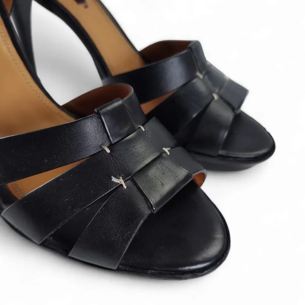 Ralph Lauren Collection Black Leather Platform Heels Ankle Strap Italy EU40